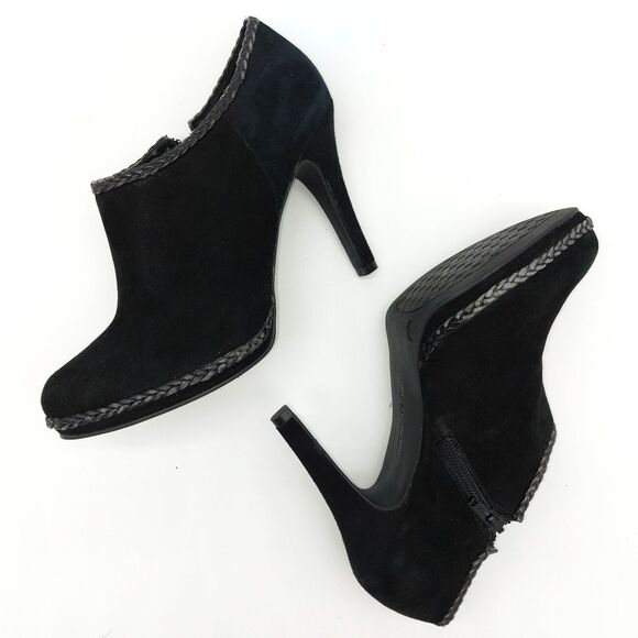 Antonio Melani Ankle Booties Sz 7M Black Heels Dante Suede Braided Trim Detail - Picture 7 of 12